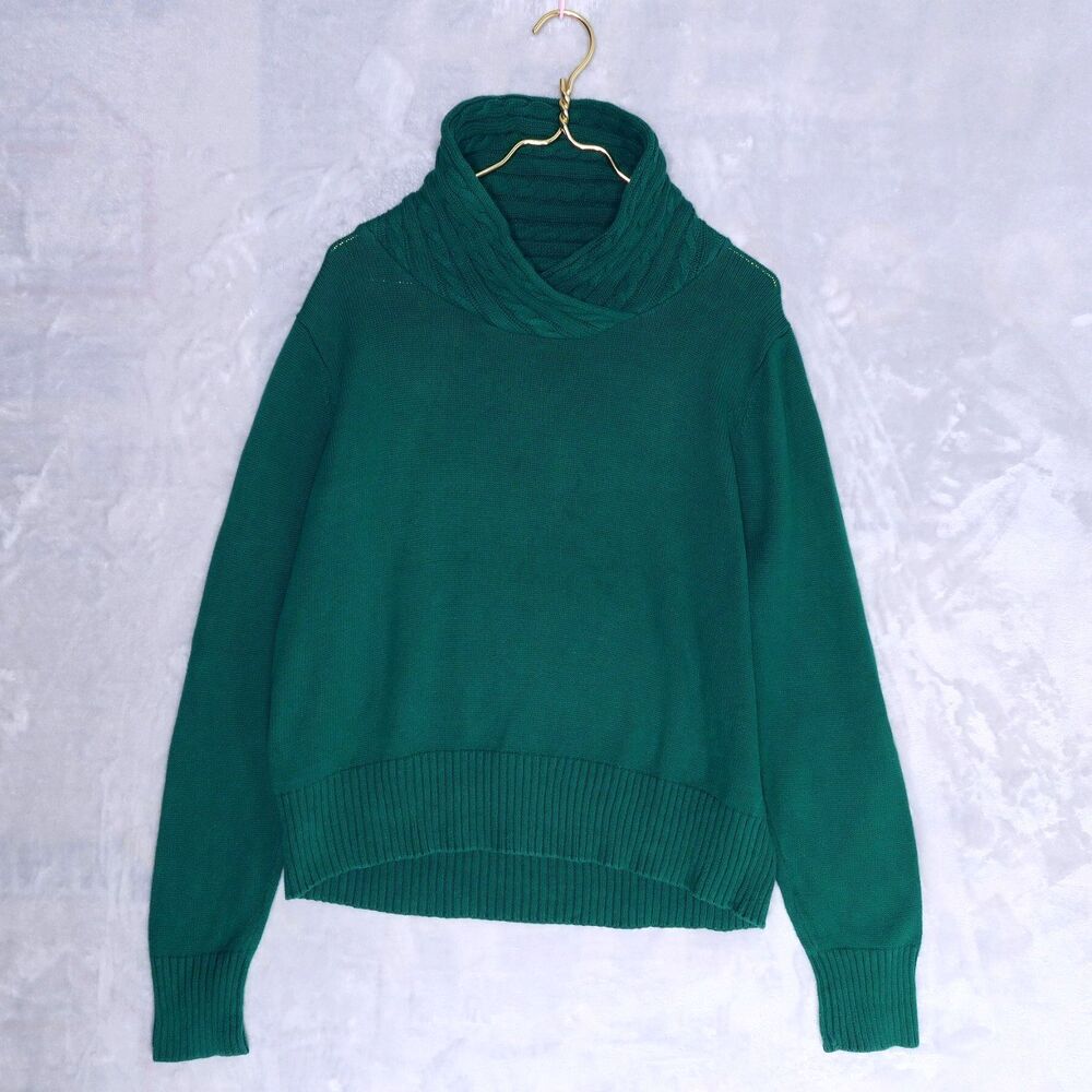 JEANNE PIERRE Green Shawl Collar Sweater Size XL Cotton Vintage Fisherman